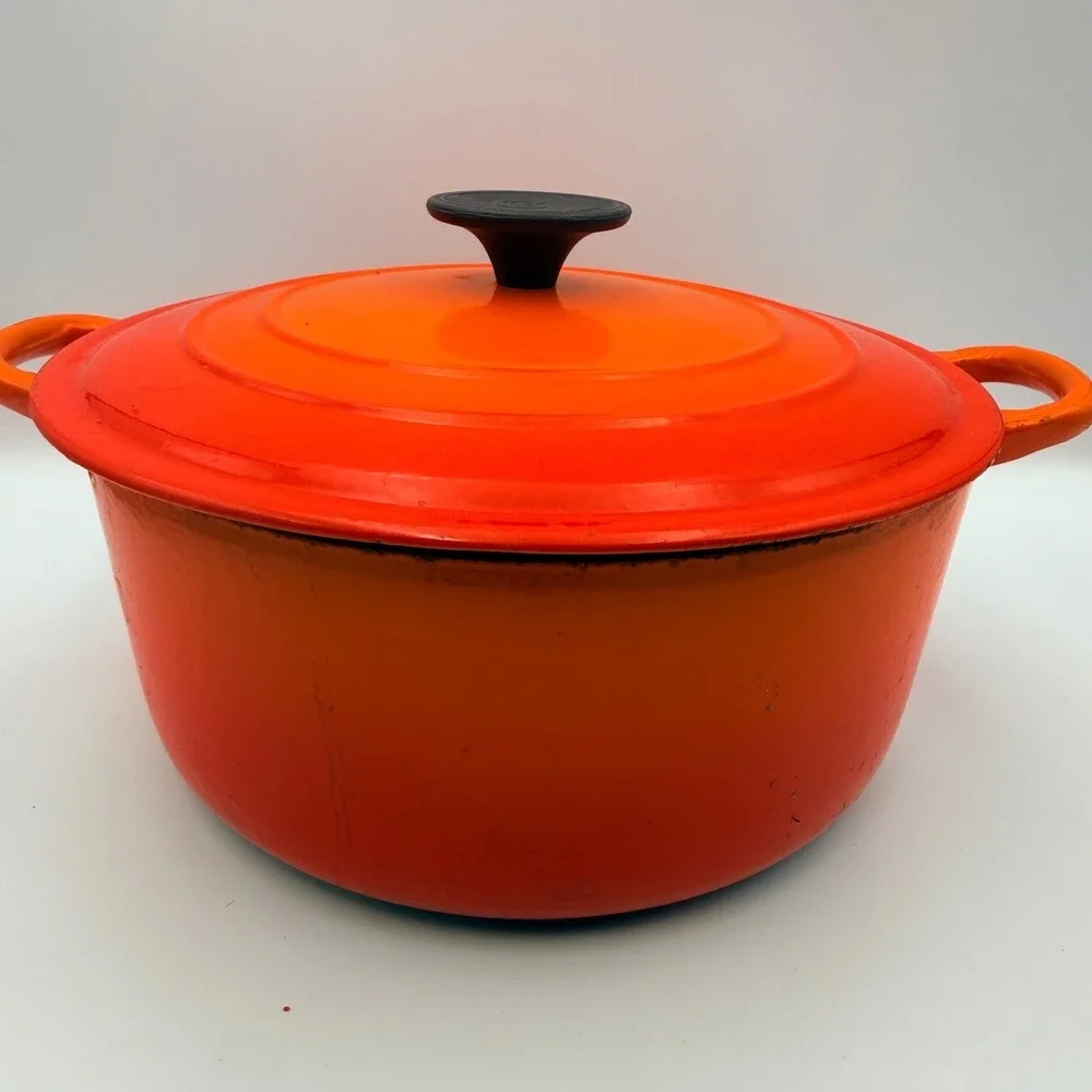 Le Creuset Vintage Flame Orange Enameled Cast Iron Round Dutch Oven Size E
